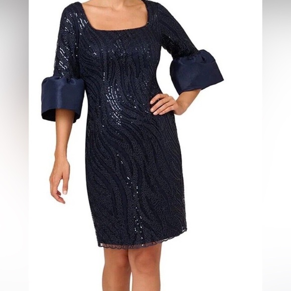 NWT Adrianna Papell Midnight Bell Sleeve Sequin Dress - Picture 2 of 6